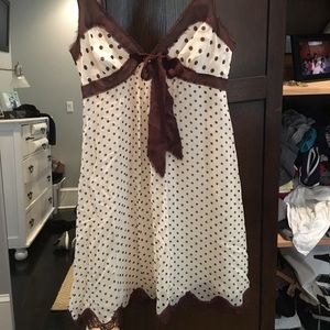 Bcbg brown and white poke a dot dress with bow
